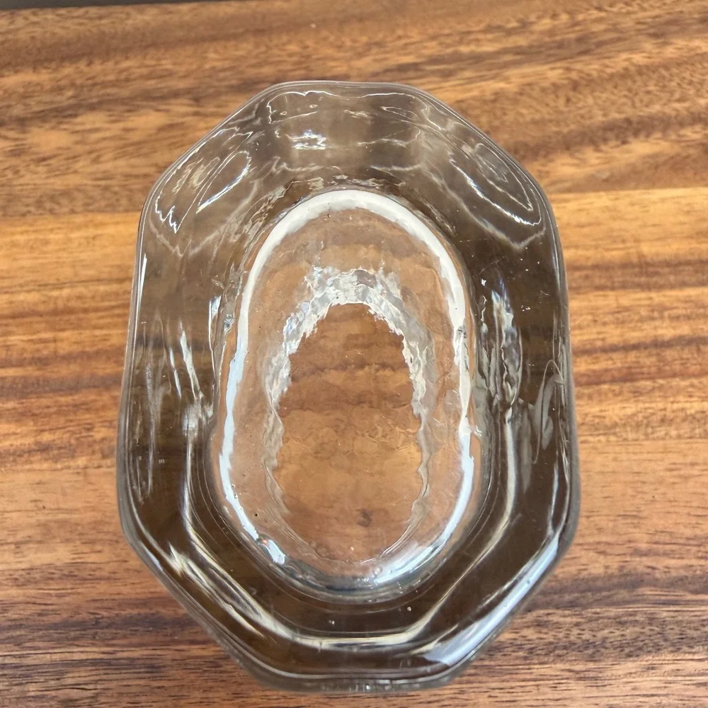 Etched Crystal Butterfly Flower Vase Clear Glass Small Hexagonal 4.5 Inch